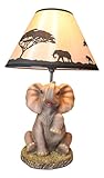 Ebros Gift African Safari Glow Sitting Elephant with Trunk Up Desktop Table Lamp Statue Decor with Shade 19' H Animal Wildlife Elephants Pachyderms Themed Accent Lighting