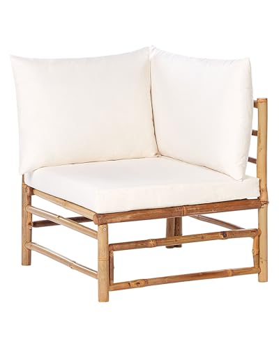 Fauteuil de Jardin d'angle en Bambou avec Coussin Extérieur sans Accoudoirs Blanc Cassé Cerreto