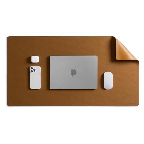 Image of DailyObjects Reversible Desk Matte Sand Premium Vegan Leather Desk Mat|Anti-Skid|Anti-Slip|85 * 45cm|Spread Turf Desk /Laptop Mat for Work from Home /Gaming- Extended Mouse pad and Keyboard Desk-Tan