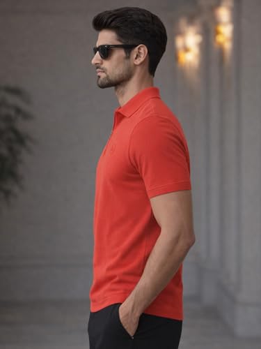 Image of Veirdo Men's Regular Fit Interlock Polo T-Shirt, Cotton Fabric, Half Sleeves,Stylish Collared Neck, Perfect for Casual and Office Wear, Soft, Comfortable (S-2XL)