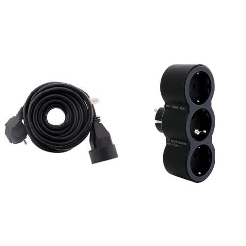Zenitech - Extensor Hembra a Macho 16 A, HO5VV-F 3G1,5 mm², 5 m, Color Negro & Legrand 694519, Adaptadores 2P+T, 3 Tomas de enchufes/Corriente Frontales, Ladron de enchufes, Color Negro/Gris Oscuro