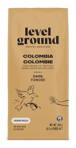 Level Ground Coffee - Colombie Origine unique - Rôti foncé, haricots entiers - Commerce équitable, Kosher - Café spécialisé - Grande dans un Drip Brew, Presse française, Pour Over - Goûts gras, riches, intenses - 300g / 10.5oz