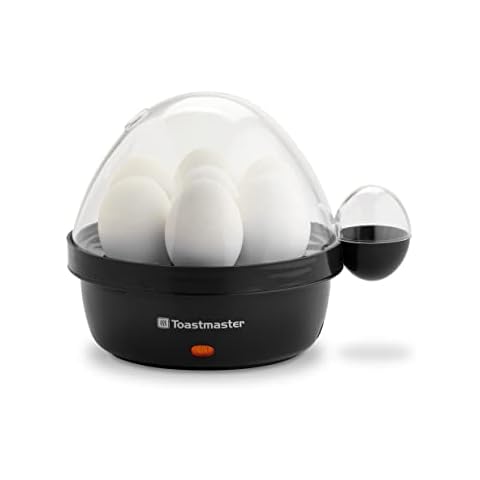 Toastmaster Rapid Electric Egg Cooker with Auto-Off, 7 Egg Capacity for Soft, Medium and Hard Boiled Eggs, Poaching Tray, Black Cover
