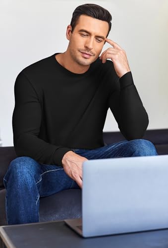 Ekouaer Camiseta Termica Hombre Ligero Camisa Manga Larga, Negro 3 Piezas, M