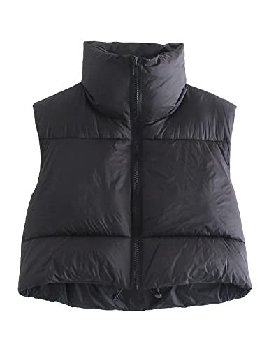 Ayturbo Women's Lightweight Cropped Puffer Vest Quilted Padded Zip Up Sleeveless Jacket(Black,Xl) #TOP1