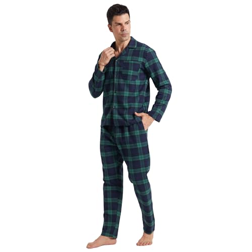 LANBAOSI Flannel Pajamas for Men Set Long Sleeve Soft Cotton Loungewear Sleepwear Plaid Shirt Pants Pjs Top Bottom2