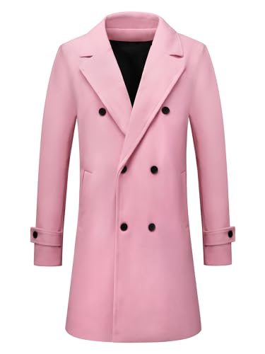 Lars Amadeus Formal Overcoat for Men's Notched Lapel Solid Color Double Breasted Trench Coat