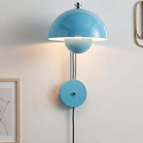 Image of COSYLUX Mid-Century Modern Bud Plug in Wall Sconces for Bedroom, Turquoise | Indirect lighting reading wall lamp, all-metal construction, plug-in or hardwired install, fits bedroom bedside, living room