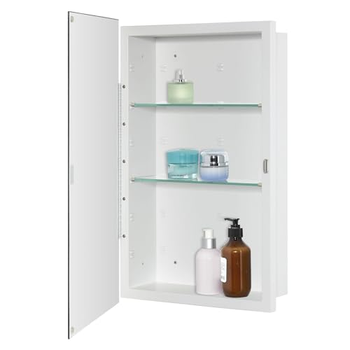 IDYLLOR Bathroom Medicine Cabinet with Beveled Edge Mirrored Door 15 x 24 inch, Recessed or Surface Mount, with Adjustable Glass Shelves - Thumbnail 7
