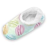 Macaron Pattern(105) Fuzzy Feet Slippers for Women, Cute Coral Fleece-Lined House Slippers(8uy8j)