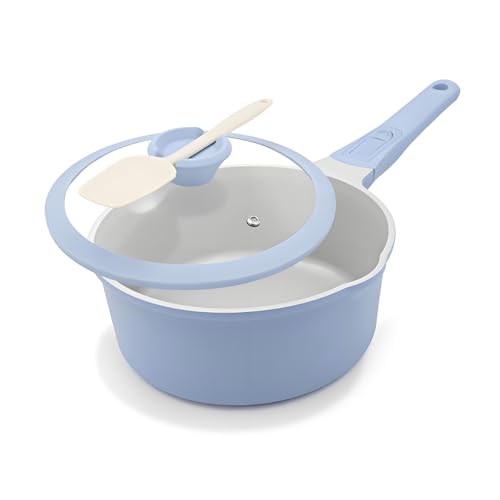 La mejor comparación de Cazos para leche - los preferidos. 41 AIKENBBKK - Cacerola antiadherente de cerámica de 1.5 cuartos con tapa, olla de salsa pequeña con boquillas para verter, sartén para leche con mango desmontable, apta para horno...