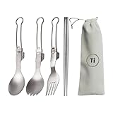 Utensilios De Viaje, Kit De Cubiertos De Titanio De 4 Piezas, Juego De Cubiertos Multifuncionales, Para La Familia Amigos Y Adultos Al Aire Libre Para La Cena Y Los Diarios