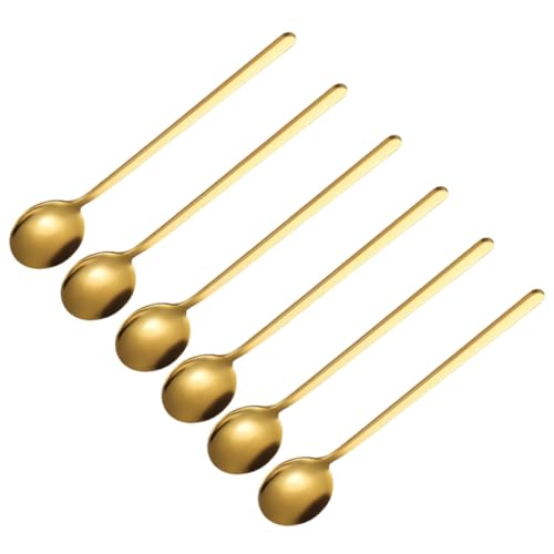 IWOWHERO 6 pezzi Cucchiaini Caffè in Acciaio Resistente Manico Lungo Cucchiaini Gelato e Montalatte Cucchiai Agitatore Sicuri e Facili da Pulire Design Tondo Lucido Ergonomico