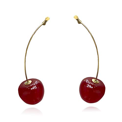KaFu 3D Red Cherry Dangle Earrings Cherry Earring Fruit Drop Dangle Earrings Charm Sweet Cute Jewelry Gift Earrings for Women Girls (Red)