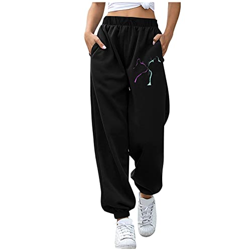 Womens Jogger Sweatpants Cat Print Soft Warm Elastic Trousers Drawstring Pocket Athletic Workout Pant