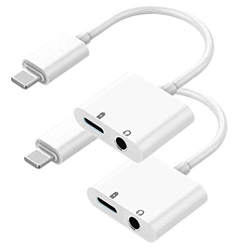 2 Pack 3.5mm Jack Adapter Headphone Adapter for iPhone Dual Ports Dongle Charge Jack AUX Audio Compatible with iPhone