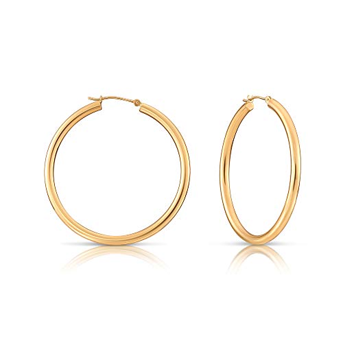 Image of 14k Yellow Gold Classic Shiny Polished Round Hoop Earrings, 3mm tube
