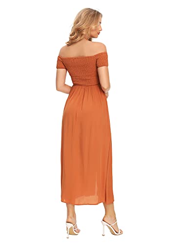 Floerns Women's Boho Floral Print Off Shoulder Split Long A Line Dress Burnt Orange S #TOP1