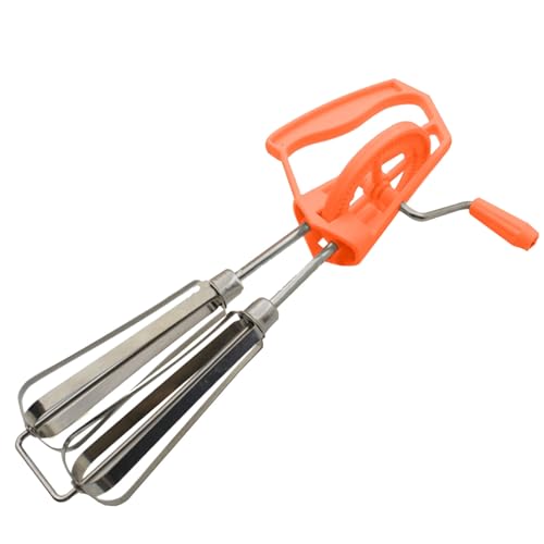 ステンレススチールエッグビーター - 2つの泡立て器付き手動ハンドクランクミキサー、頑丈なミキシング調理器具、ハング可能なキッチンツール|簡単にきれいな卵の泡立て器、調理とベーキング用の快適なハンドルミキサー