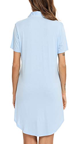 Image of Samring Pajama Nightgown for Women Short Sleeve Button Down Boyfriend Night Gown Nightdress Sleep Shirts