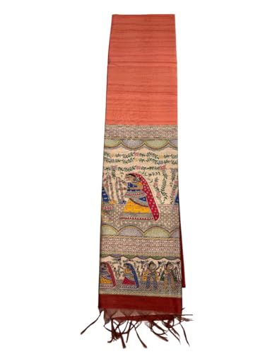 Image of Sanavi's Saree Kuthir Pure Handloom Tussar Ghicha Madhubani Printed Silk Saree with Blouse Piece inside