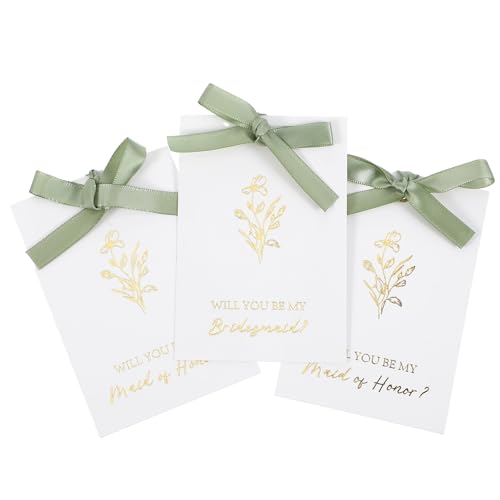 11 Pcs Bridesmaid Proposal Card with Ribbon 8 Will You Be My Bridesmaid Card and 3 Maid Of Honor Proposal Cards Wedding Bridesmaids Gifts Invitation Cards for Bridal Shower(Sage Green)