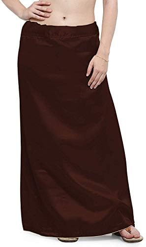 Women's Satin Petticoat Saree Satin Underskirt Sari Satin Silk Petticoat Brown-1345