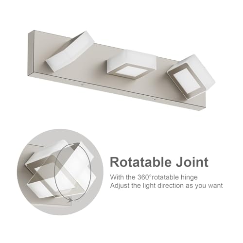 Image of Ralbay Brushed Nickel Bathroom Vanity Lights Metal Acrylic LED Modern Bathroom Wall Lighting Fixtures Brushed Nickel