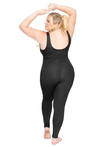 Image of STRETCH IS COMFORT Womens Plus Size Tank Unitard Athletic Rompers For Women | 95% cotton 5% spandex, round neckline, sleeveless straps, U-back, seamless front, one piece outfits for women, workout romper