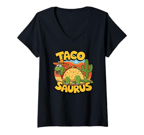 Mujer Tacosaurus Taco Saurus Divertido Dino Cinco De Mayo Mexicano Camiseta Cuello V