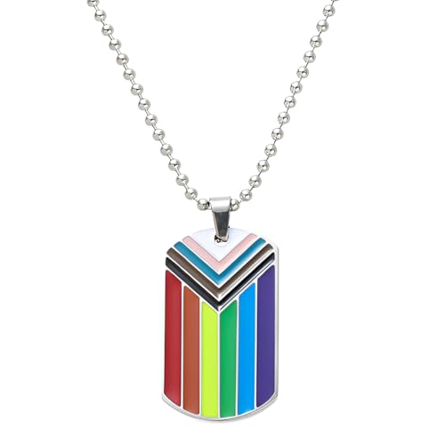 LQIOACU 1 Stück Stolz-Erkennungsmarke Halskette, Edelstahlketten für schwule Regenbogenmuster, Regenbogenketten, Herrenketten, Herrengeschenke