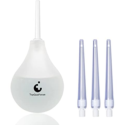 TopQuaFocus 8oz Enema Bulb Kit Anal and Vaginal Douche Bulb for Men Flushing System Enemas Silicone Bulb 4 Replaceable Tips (Transparent) Cover