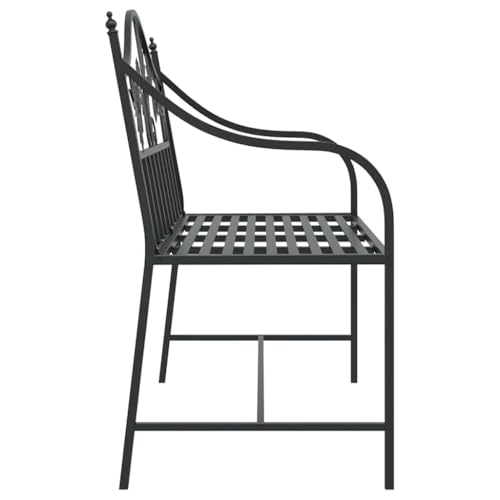 Banc de jardin en acier noir avec dossier pour terrasse