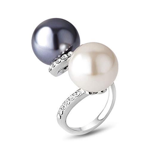 Ai.Moichien Freshwater Pearls Rings White Topaz Elegant Wedding Band Bridal Tarnish Resistant Silver Plated Women Engagement Jewelry