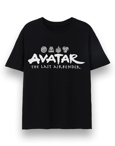Avatar The Last Airbender Mens T-Shirt | Adults Short Sleeve Black Graphic Tee | Earth Air Water Fire Elements Anime Apparel Top | Netflix TV Show Movie Merchandise Gift Apparel