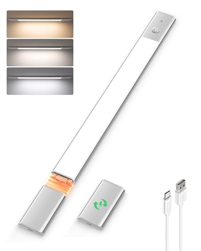 EZVALO Unterschrankleuchten, 2200 mAh, wiederaufladbare Schrankleuchten, abnehmbares Batterie-Design, 76 LEDs, dimmbar, 3 Farbtemperaturen, kabelloses Bewegungsmelder-Licht für Küche mit