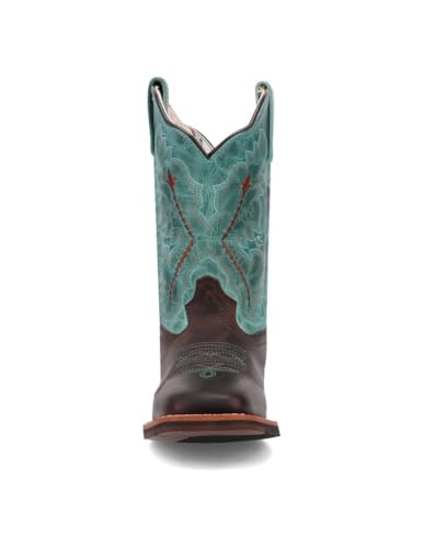 Dan Post Girls' Little Salina Western Boot Broad Square Toe - DPC4002 1 1/2 D Chocolate/Turquoise3