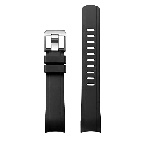Crafter Blue RX01 Curved End Watch Band Rubber Strap Replacement for ROLEX SEA-DWELLER REF. 16600 & 16660, Black