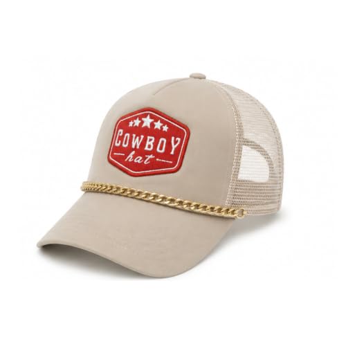 Image of Embroidered Cowboy Trucker Hat Mesh Beach Hat for Ladies and Men Summer Stars Patch Trucker Cap
