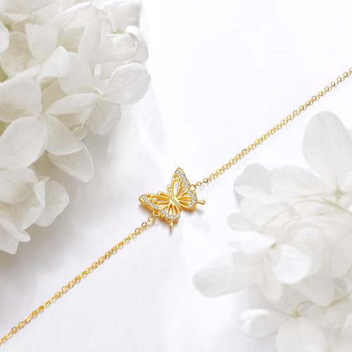 Image of DOVRAN 9K /10K /14K Gold Butterfly /Dragonfly /Hummingbird Bracelet for Women Real Yellow Gold Animal Bracelet Jewelry Birthday Gifts for Mom Wife