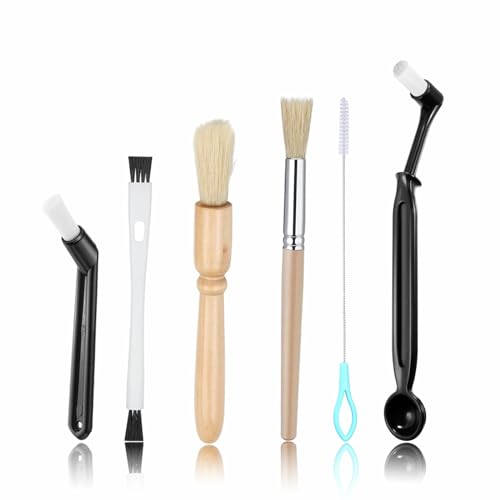 Luxmool 6 Pcs Coffee Brush Set, Professional Espresso Brush Kit, Well-Designed Coffee Grinder Brush, Heavy Wood Handle & Natural Bristles Wood Dusting Coffee Machine Brush
