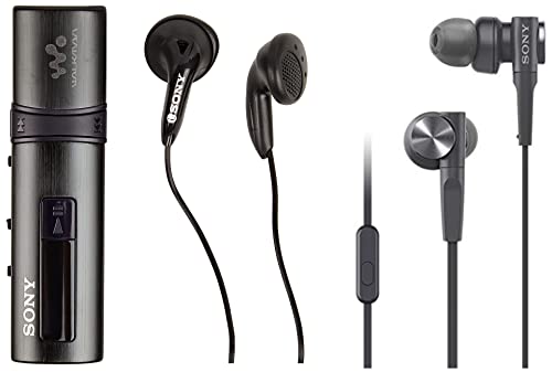 Image of Sony NWZ-B183F Walkman 4GB Digital Music Player with FM, 20 Hours of Battery Life (Black) & MDR-XB55AP Wired in Ear Headphones with Mic (Black)