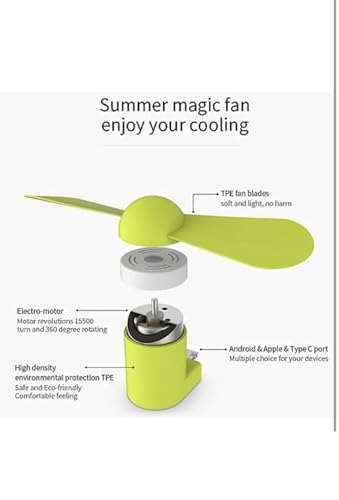 Image of Combo of 2 Pcs. Mini Type-C F an M ini Fan 2-Blade Fan High Speed USB F an, M ini Mobile Cooler, Mini fan Support with All Android & Type-C Smatphones (Multi-colour)