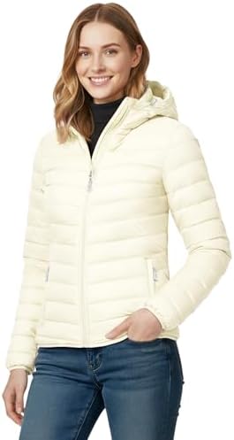 33,000ft Damen Leichte Steppjacke Packbare Übergangsjacke mit Kapuze | Warm, Nylon, 3 Taschen, Gefüttert, Maschinenwäsche, Wasserabweisend, Winddicht, Pufferjacke, für Freizeit Out