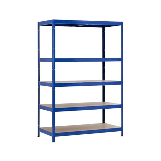 7H SEVEN HOUSE Estantería Modular Acero Galvanizado Azul y Madera con 5 Baldas Ajustables | Estantería de Almacenaje Uso Doméstico y Profesional | 180x120x60cm Carga Máxima 1250Kg