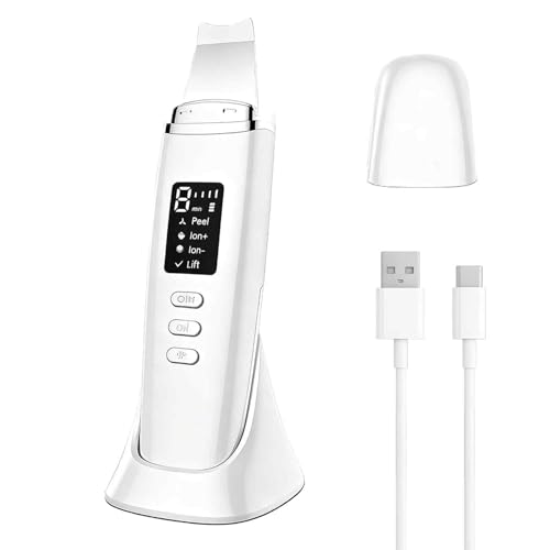 Skin Scrubber Ultrasónico, Eliminador de puntos negros, limpiador de poros facial con 4 modos, indicador LED, luz roja y azul para el cuidado diario del rostro y limpieza de la piel