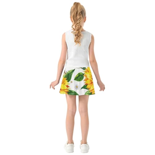 Joisal Tennis Skirts for Kids Watercolor Style Sunflowers Girls' Shorts Athletic Skorts Clothes School Skirt 4t4