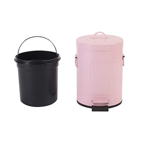 Image of Bathroom Trash Can with Lid, Small Trash Can Wastebasket for Home Bedroom with Lid, Round Waste Bin Soft Close, Retro Vintage Garbage Metal Cans for Office, 5 Liter / 1.3 Gallon, Glossy Pink