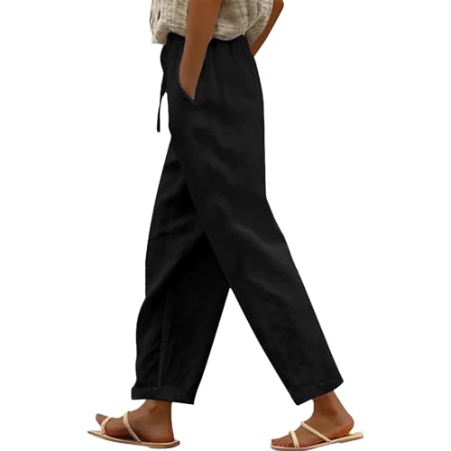 Cotton Linen Pants for Women 2025 Summer Gauze Drawstring High Waisted Lounge Trouser Casual Beach Vacation Clothes