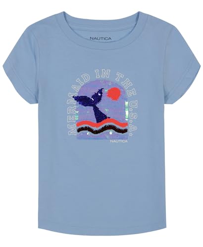 Image of Nautica Girls Short Sleeve Legacy T-Shirt with Flip Sequin Design, Cotton Tee with Tagless Interior